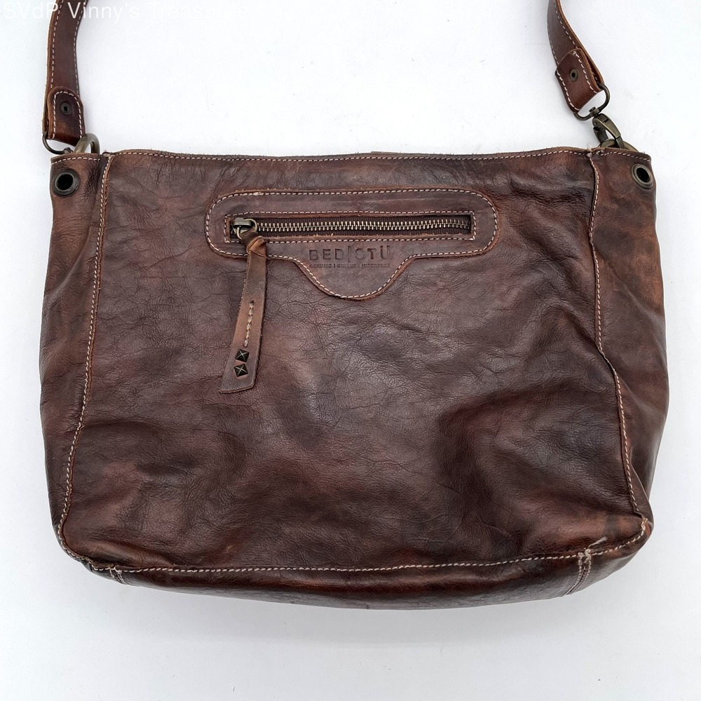 Bed StU 100%Genuine Leather Crossbody Messenger Satchel Cognac Dark Brown Travel - Picture 3 of 8
